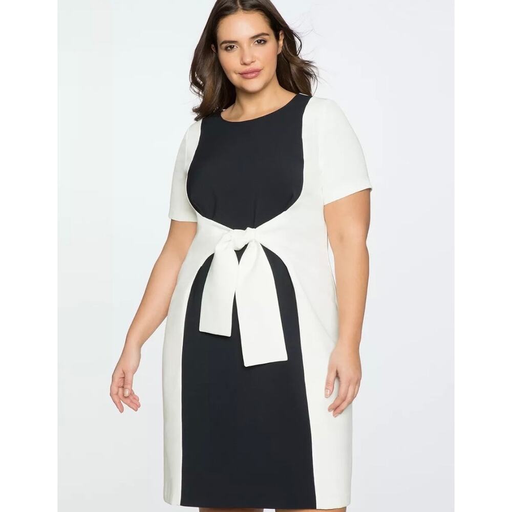 NWT Eloquii Navy and White Colorblock Tie Dress